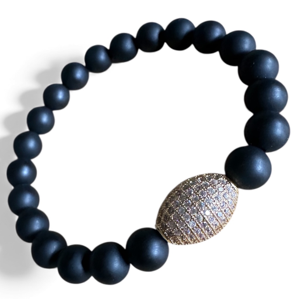 Matte 8mm Onyx Stretch Bracelet W/ Gold Pave Crystal Spacer